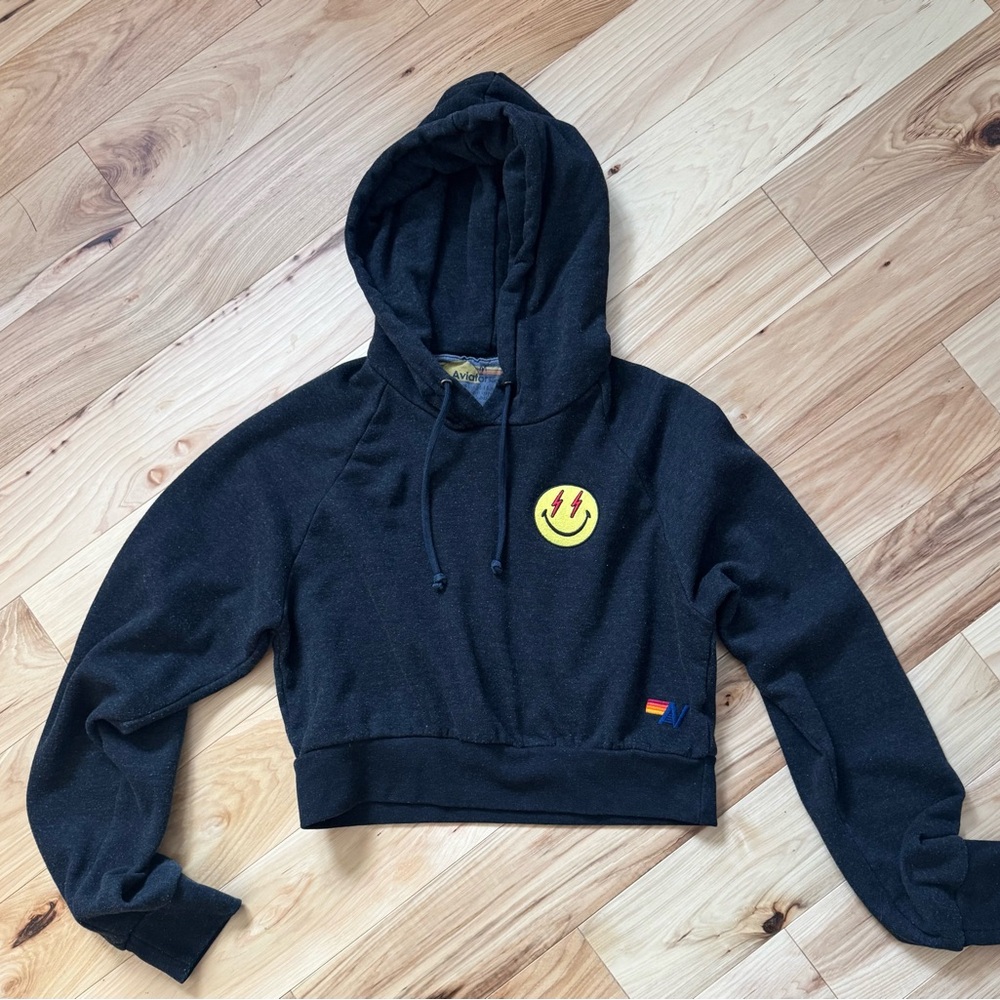 Aviator Nation Cropped Charcoal Gray Hoodie